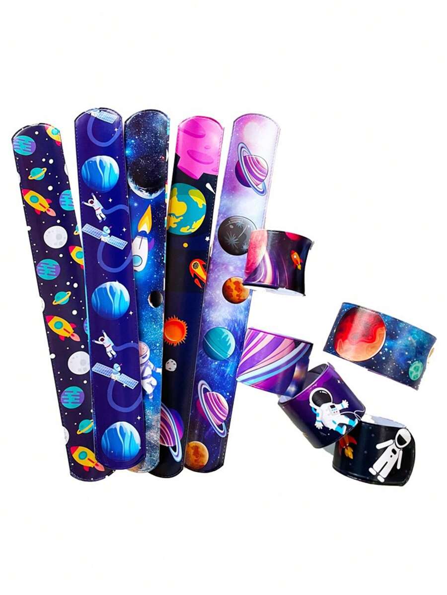 12/24/30个太空元素按扣，星空主题按扣手环，创意宇航员装饰腕带，派对手环，生日派对用品，课堂奖励，派对装饰 - 彩色 - 查看 1