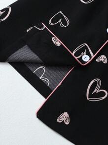 Conjunto de pijama de mujer con estampado de corazón, camisa de manga corta y shorts