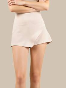 Women's Fashionable And Elegant Solid Color Side Zipper Cross Culottes - Khaki - View 5