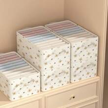 1pc Cute Bear Pattern Plastic Storage Box, Thick Fabric Foldable Clothes Storage Container Box For Home - Beige - View 6