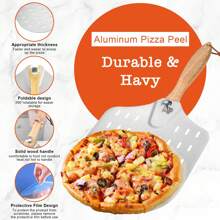 MARUKO Pizza Peel Stainless Steel Perforated, Foldable Handle - 12*14 Inch Pizza Peel For Easy Insertion Of Pizza Dough - Perfect As An Oven Accessory And For Hobby Pizza Bakers