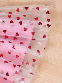 Girl Toddlers' Solid Ribbed Short Sleeve Crew Neck Rhinestone T-Shirt + Heart Net Skirt Set With Heart Crossbody Bag, Summer - Pink - View 5