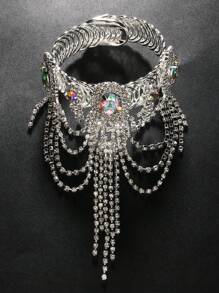 1pc Silver Personalized Fashion Multi-Layer Tassel Rhinestone Arm Bracelet Chain, Body Jewelry For Party