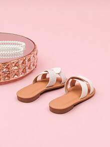 Girl Braided Open Toe Casual Fashion Slippers - White - View 7