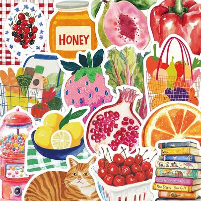 50pcs Pink Mediterranean Style Art Stickers, PVC Material, Cartoon Decor Stickers For Scrapbook, Notebook, Laptop, Luggage, Guitar, Water Bottle, Phone Case, DIY, Stationery, Back To School