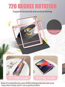 1 Piece, Pink Floral Pattern Double-Sided Printing Tablet Rotating Protective Case, Transparent Acrylic Back Cover, Suitable For Ipad 10/9/11th 2025, Supports Automatic Wake/Sleep, Multi-Angle Support Method, With Pen Tray, Essential Protective Case Accessory For Office And Study, Non-Magnetic Protective Case