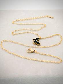 4PCS Stainless Steel Double-Sided Butterfly Necklace Bracelet Earrings Set, Elegant Style, 18K Gold Plated Accessories, Women's Jewelry Set, Multiple Colors.