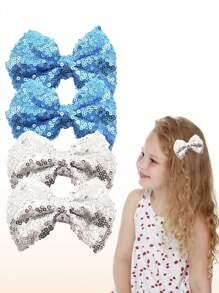 4Pcs Sparkling Sequin Hair Bows Clips - Mesh Bow-Knot Bling Bling Glitter Alligator Hairpin Barrettes For Girls Kids Teens