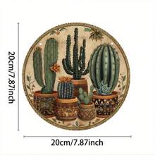 1pc Retro Desert Cactus Sunset Theme Round Wooden Sign, Nostalgic Home Kitchen Garden Club Garage Office Wall Decor, Ideal Holiday Gift, 7.87 X 7.87 Inches
