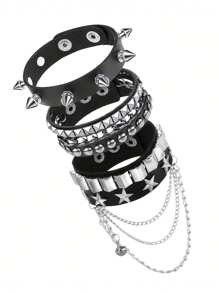 Xiacheng 1/3pcs Punk Rock Studded Bracelet Set, Goth Spiked PU Leather Cuff Bangle, 80s Wristband Bracelets Adjustable For Men Women