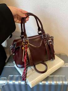 Fashion Classic Joker Solid Color Pu Waterproof Fabric, Letter Pattern Decoration Design, Retro Elegant Handbag, Square Bag, Can Be Slung, Suitable For Use In The New Year, Travel Shopping, Holiday Gifts - Burgundy - View 6