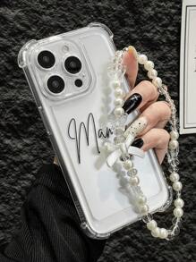 1 pieza Funda de teléfono transparente a prueba de golpes con estampado de corazón con línea de letras de bloque de color patrón único MAMA, con pulsera a juego, apta para uso personal o como regalo, compatible con Apple compatible con iPhone 11/12/13/14/15/16/16PRO/16PROMAX, Galaxy A05/A15/A25/A35/A53/A54/A55/S23/S24