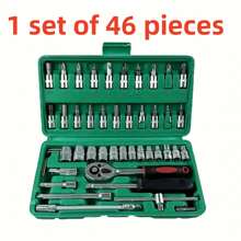 46-Piece Tungsten Steel Ratchet Wrench Set With Socket Set, Multifunctional Portable Maintenance Tool Kit With Advanced Torque Wrench And Extension Rod, Suitable For Car, Bicycle Repair And Home Use, Manual Wrench, Includes Storage Box