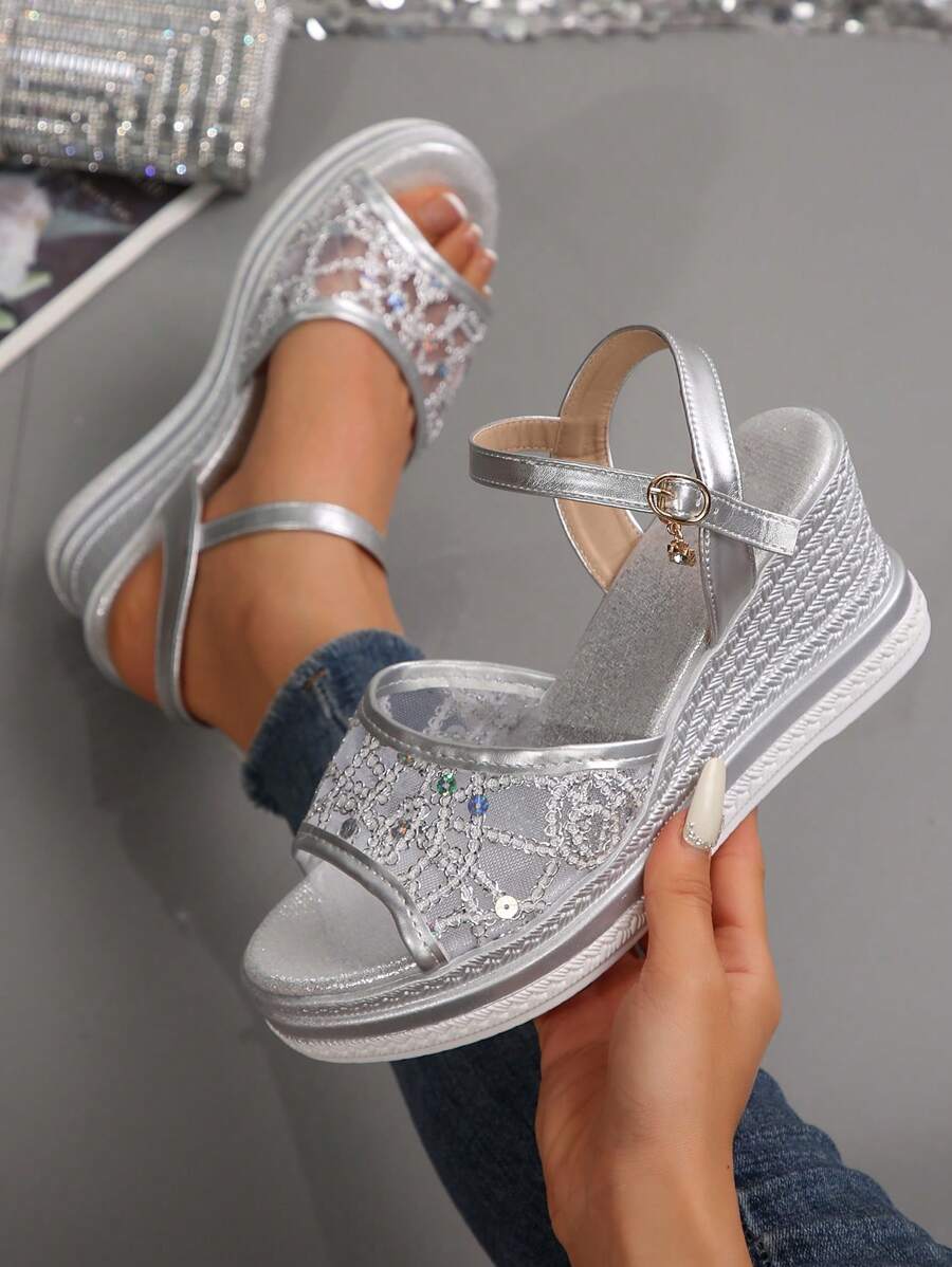 女士纯色坡跟厚底轻便凉鞋，套脚设计，奢华时尚鞋履，2025夏季新款舒适休闲女鞋，适合旅行、派对、正式场合。