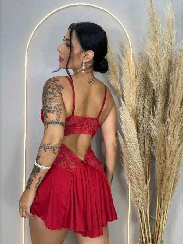 Camisola Sexy Rendado Decote Costas Pijama Confortável Sensual Elegante Noite