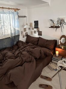 3pcs Medela Chocolate Color Simplistic INS Style Bedding Set, Including 2 Pillowcases And 1 Duvet Cover (No Bed Sheet) - Brown - View 5