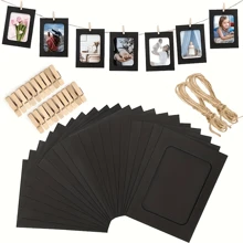 21 Pack Kraft Paper Photo Frames - 4x6 Inch Multi-Hanging Display, 21 Pack Contains 10 Photo Frames, 10 Clips And 1 Rope, Lightweight DIY Collage Kit For Wall Decoration - Boho Party Backdrop, Gallery Wall Starter, Classroom Display, Wedding Photo Hanging Hangers, Friendly Photo Booth Decor!