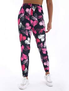 Women's Spring/Summer Casual Leggings With Heart Pattern, Soft & Comfortable, Suitable For Fitness, Exercise, Outdoor Activities, Commute, And Yoga