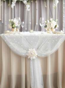 1 Peça Toalhas de Mesa Decorativas de Pérola Falsa, Bandeiras de Mesa; Decorações de Casamento com Tule Branco de Pérola - Decorações de Tule de Pérola DIY - Decorações de Arco de Casamento; Flutuadores de Cadeira; Decorações de Cortina de Quarto; Festas de Despedida de Solteira; Decorações de Festa Festiva, Decorações de Cenário de Evento, Natal, Decorações de Casamento Tecidos de Malha de Náilon Novos Tecidos de Malha Oca de Pérola Dia dos Namorados