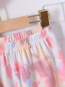 2pcs/Set Girls Tie Dye "Sunshine" Printed Short Sleeve T-Shirt And Tie Dye Printed Pants, Casual Outfit Suitable For Spring, Summer, Autumn - Multicolor - View 6