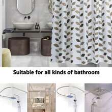 1pc Leaf Pattern Shower Curtain, High Quality Polyester Fabric Curtain, Machine Washable With Metal Grommets And Hooks, Suitable For Shower Room, Dorm, And Commercial Use - Multicolor - View 3