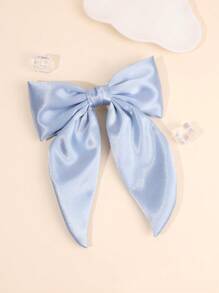 1pc Girls Blue Big Bow Hair Clips With Tail, Fashion Large Solid Color Hair Bows, Girls Elegant Satin Hairpins For Daily, Hair Accessories - Blue - View 2