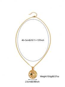 1pc Vintage Copper Alloy Gold-Plated Crescent Moon Star Coin Pendant Necklace, Suitable For Women Daily Wear & Festival Gift - Yellow Gold - View 3