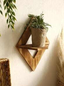 1pc Wooden Wall Mounted Decorative Shelf, For Vase, Rocks, Crystal Display, Home Decor