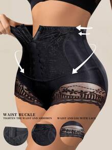 1 件装无缝高腰内裤扣女士蕾丝腰部训练器收腹塑身衣紧身平腹提臀女士内衣 - 黑色 - 查看 1