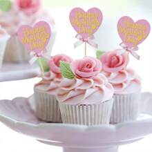 6 件母亲节蛋糕装饰，“最好的妈妈”、“我爱妈妈”蝴蝶图案，派对蛋糕装饰，母亲节生日派对甜点用品 - 彩色 - 查看 5