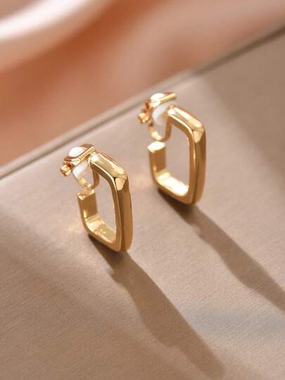 1 对时尚几何矩形夹式耳环，适合女性日常佩戴