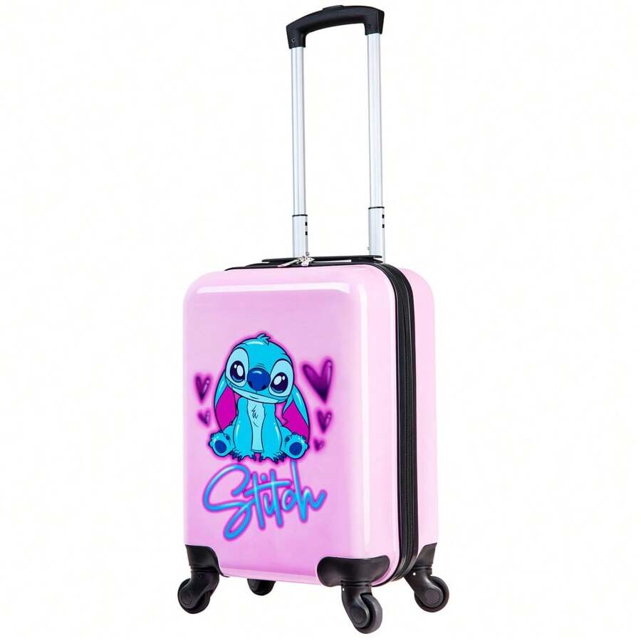 Disney Stitch Suitcase Hard Shell 49.5 X 32 21cm 28L Capacity 4 Spinner Wheels Extendable Handle Travel Essentials - Pink - View 1