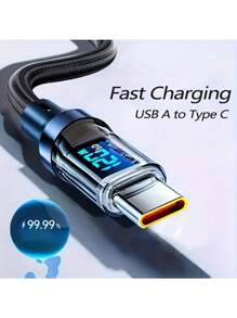 120W Super Fast Charging USB A To Type-C Cable With LED Digital Display, Dual Type-C Cable, 6A High Current, Compatible With Xiaomi POCO, Mother's Day, Birthday, Back To School Gift