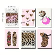 6 件套粉色豹纹墙饰套装、豹纹 8 球海报、豹纹幸运图案、猎豹卧室宿舍墙面装饰、豹纹定义图案、无框 - 彩色 - 查看 7