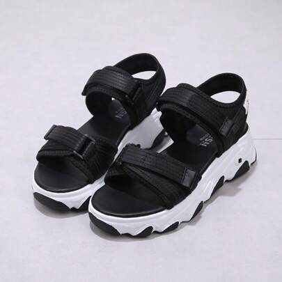 Sandalias deportivas informales de suela gruesa con para mujer, zapatos de playa de moda de una sola tira con suela plana de verano