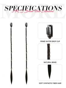 2 件装编织接发片 – 夹式，黑色侧分刘海和长辫子 – 自然柔软的合成发（顺滑亮泽） – 女士适用 – 非常适合万圣节装扮和日常佩戴 – 20 英寸（饰有珍珠环） - 黑色 - 查看 4