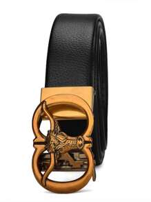 1pc Men's Vintage Sheep Head Pattern Luxury Automatic Buckle Belt, Adjustable Length, Suitable For Middle-Aged And Young Men, Fashion Accessory For Formal And Casual Occasions, Excellent Gift For Thanksgiving, Christmas, Father's Day