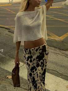 Top cropped tejido de estilo de playa con mangas tipo murciélago sexy para mujer