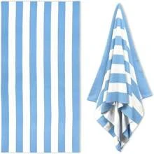1 pieza Toalla de playa grande a rayas rosa, manta suave con resistencia a la arena, adecuada para piscina, playa, toalla de baño grande, chal para mujer, toalla de baño de secado rápido con impresión digital, toalla de baño esponjosa de doble cara de secado rápido, toalla deportiva absorbente con rayas rosas y azules, toalla de playa portátil, toalla de secado rápido para gimnasia y maratón, impermeable y anti-arena, esencial para la playa y la ducha para parejas
