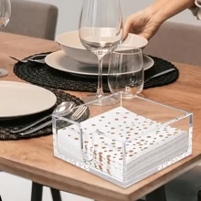 亚克力客用毛巾餐巾架，透明纸巾托盘，长方形餐巾架，适用于厨房、餐厅、浴室 - 透明 - 查看 6