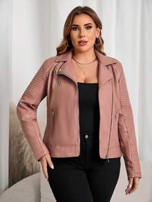 Giolshon Women's Plus Size Street - Style Faux Leather Moto Jacket - Short PU Coat With Lining & Pockets, Casual Edgy Urban Wear