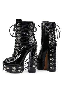 Pointed Toe Block Heel Splicing Knee High Boots For Winter