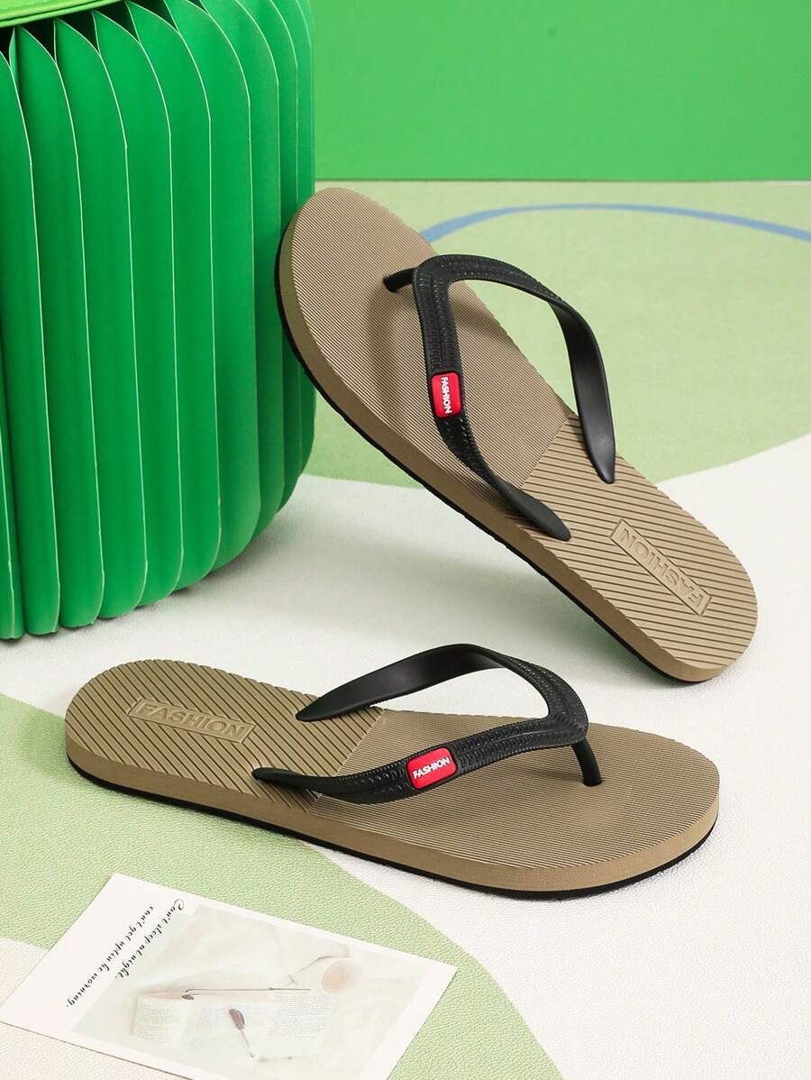 Men's Summer Slip-On Sandals, Non-Slip Breathable Flip Flop, Outdoor Soft Sole Casual Beach Slippers - Khaki - View 1
