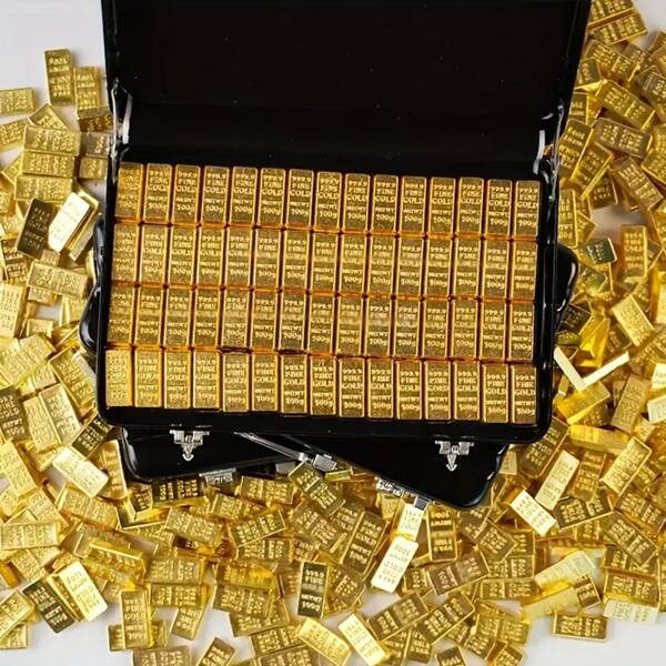 Mini Gold Bar Replica - 24K Gold-Plated Alloy Collectible, Decorative Display Model For Home/Office, Investment Prop Gift (Realistic Design, Luxury Style)