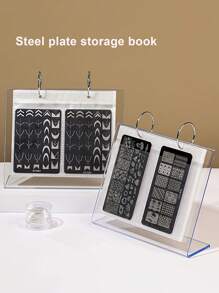 1pc Nail Art Stamp Plate & Sticker Storage Book, Acrylic Display Stand With Flip Open Pages For Nail Art Sticker Organization - Clear - View 1