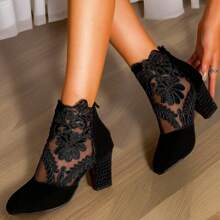 時尚潮流的女款黑色網眼靴,適合2024年春秋日常使用和派對 - 黑色 - 查看 4