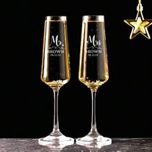 1/2pcs 7oz Personalized Laser Engraved Glass Wedding Champagne Flutes Minimalist Multi-Pattern Flute Wedding Toasting Cups Wedding Favor Couple Gift Wedding Essentials Personalized Gifts Wedding Gift For Guest, Anniversary - Transparent - View 4