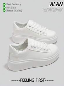 Alan Vincent 【免费退换货】【快速发货】【厚底增高系列】女士运动鞋，白色鞋，女士厚底鞋，增高5厘米，轻便舒适，新款休闲鞋，可自由搭配裤装，适合派对等场合，美观可爱 - 白色 - 查看 1