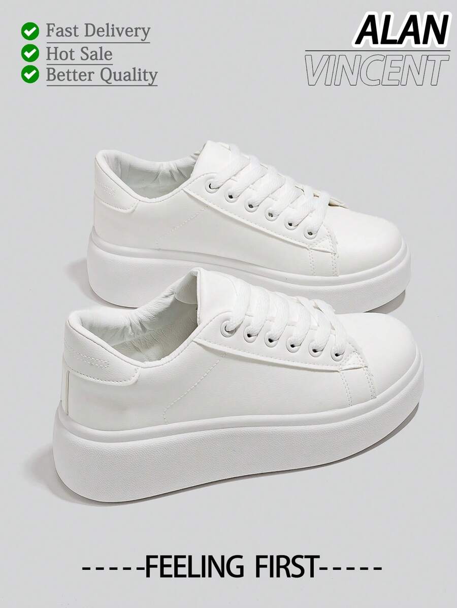 Alan Vincent 【免费退换货】【快速发货】【厚底增高系列】女士运动鞋，白色鞋，女士厚底鞋，增高5厘米，轻便舒适，新款休闲鞋，可自由搭配裤装，适合派对等场合，美观可爱 - 白色 - 查看 1