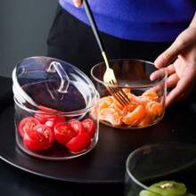 Glass Salad Bowl, Heat-Resistant Transparent Bowl With Lid, Small & Large Size, Fruit Bowl, Tableware Set